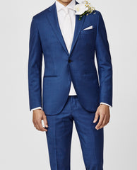 Zignone Royal Blue S100 Merino Wool Twill with Subtle Micro Check