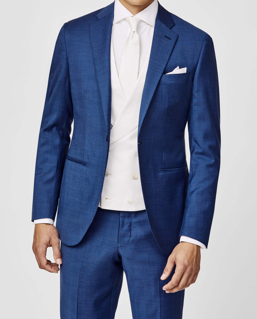 Zignone Royal Blue S100 Merino Wool Twill with Subtle Micro Check