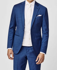 Zignone Royal Blue S100 Merino Wool Twill with Subtle Micro Check