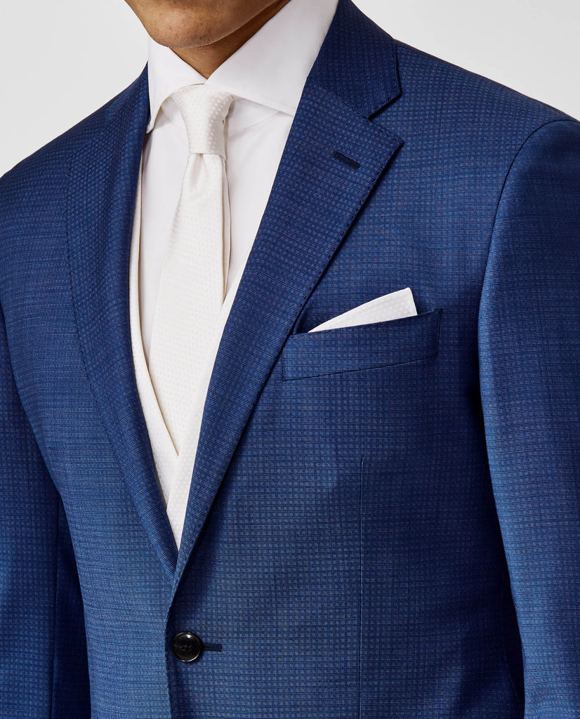 Zignone Royal Blue S100 Merino Wool Twill with Subtle Micro Check
