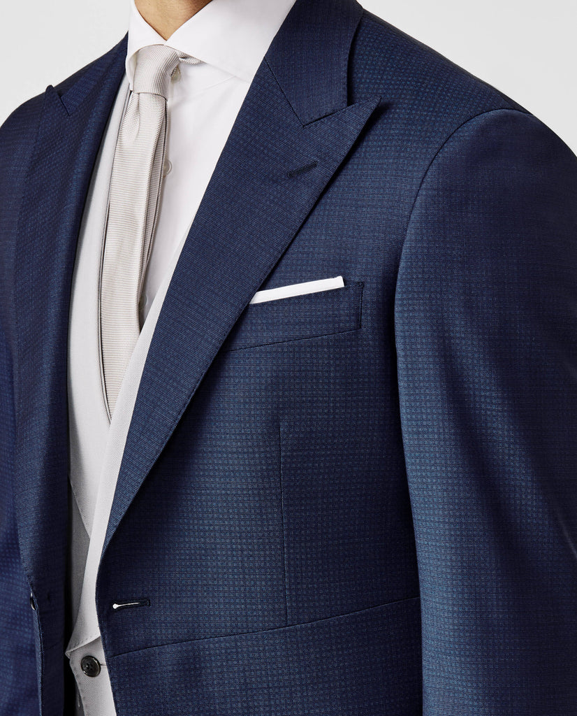 Zignone Neapolitan Blue S100 Merino Wool Twill with Subtle Micro Check