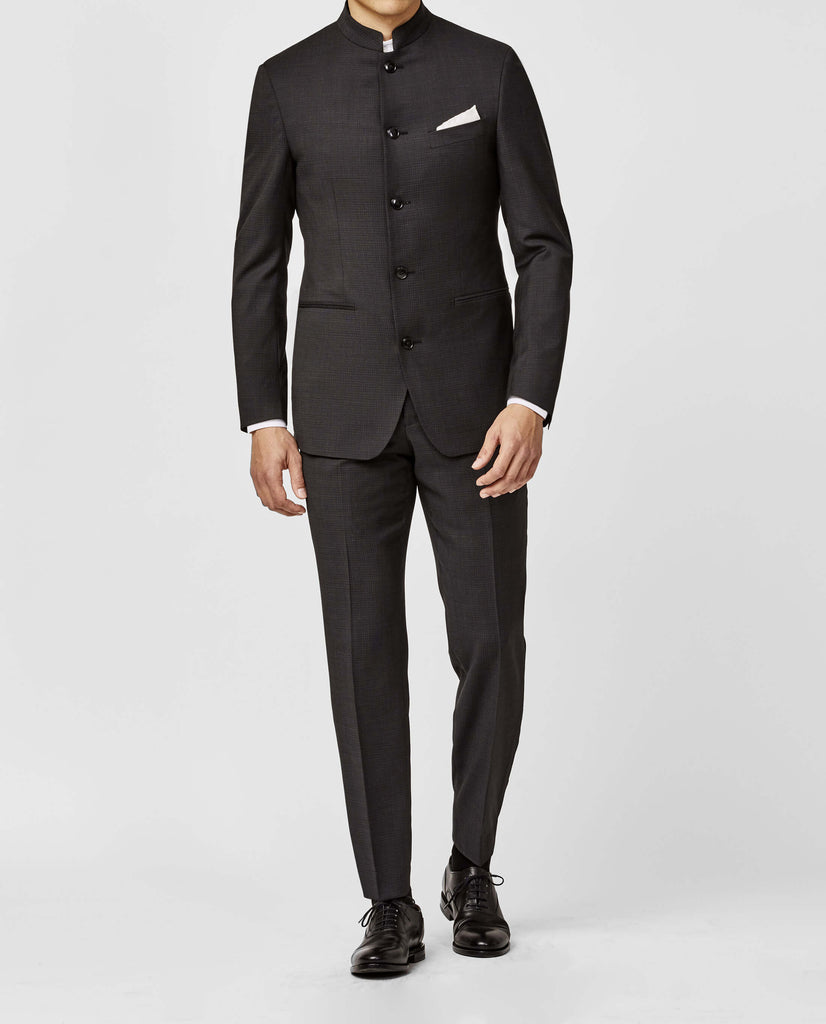 Zignone Black S100 Merino Wool with Subtle Micro Check