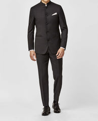 Zignone Black S100 Merino Wool with Subtle Micro Check