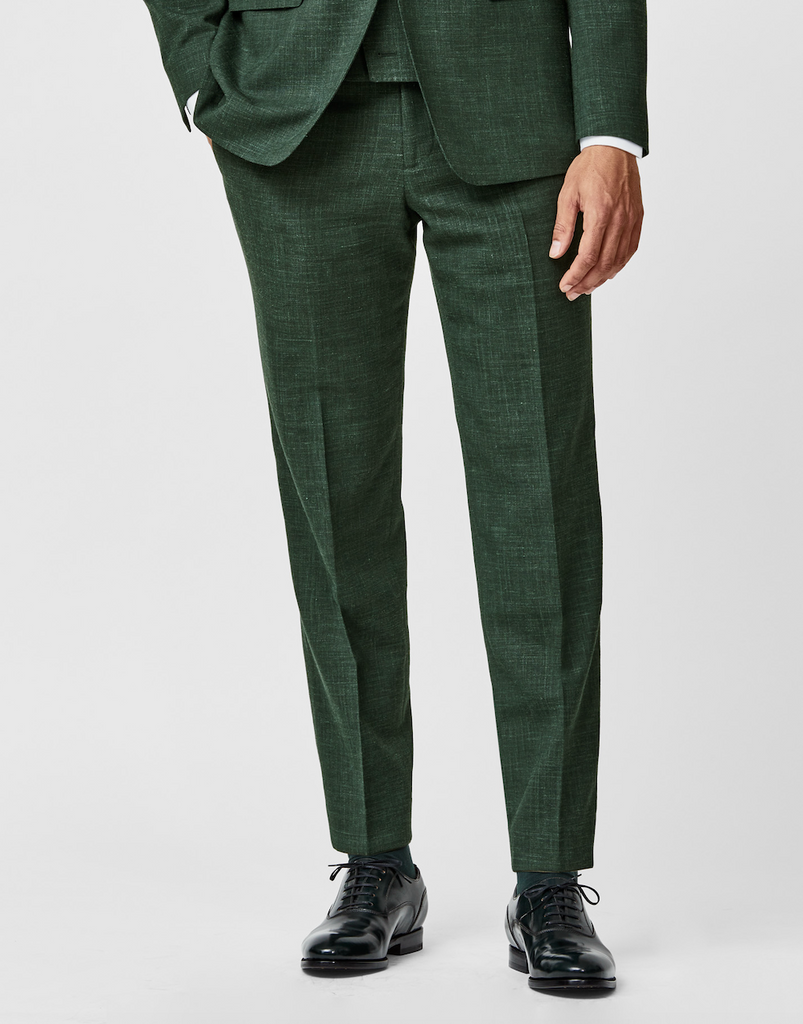 Paulo Oliveira Dark Green Stretch Wool & Linen Blend Trousers | POSSEN Paulo Oliveira Dark Green Stretch Wool & Linen Blend Trousers | POSSEN