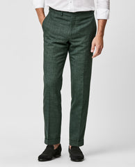 Paulo Oliveira Dark Green Stretch Wool & Linen Blend Trousers