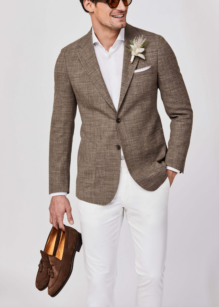 Paulo Oliveira Dark Taupe Wool & Linen Stretch