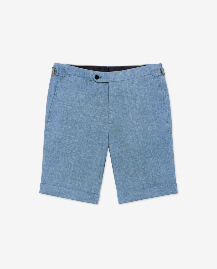 Paulo Oliveira Sky Blue Stretch Wool & Linen Blend Trousers