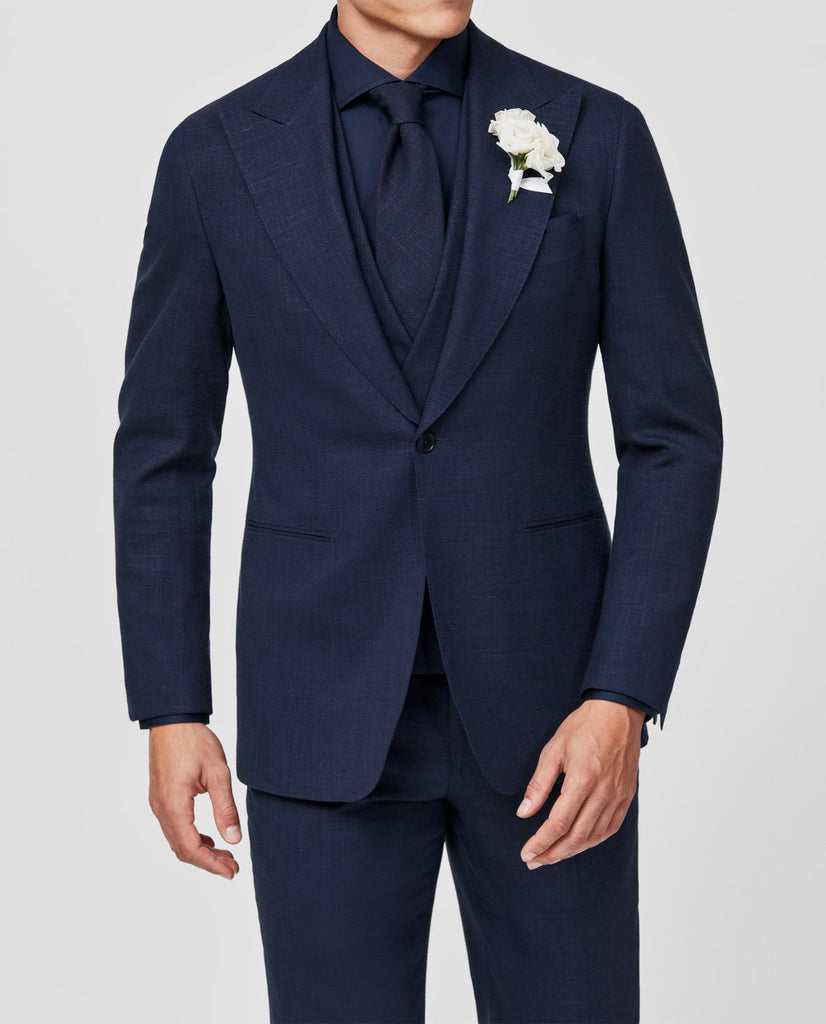 Paulo Oliveira Navy Blue Tropical Wool & Linen Stretch