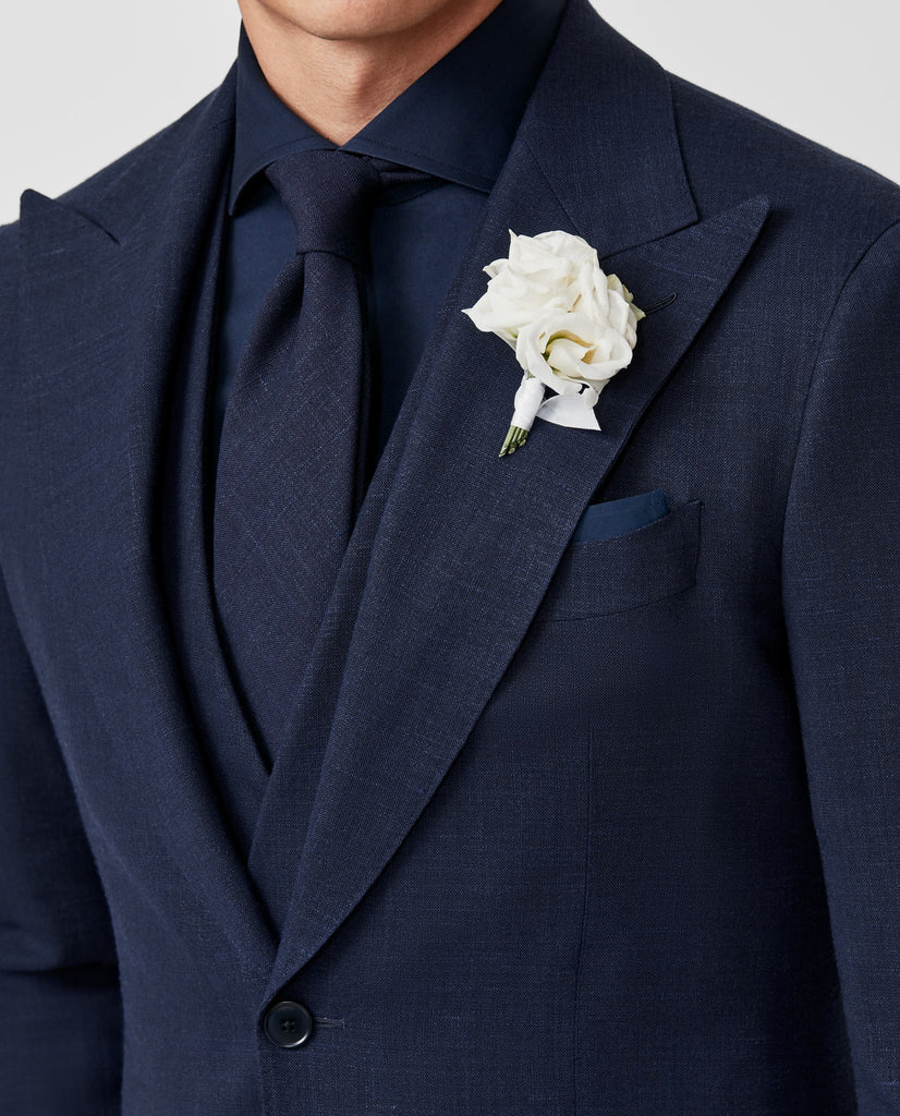 Paulo Oliveira Navy Blue Tropical Wool & Linen Stretch