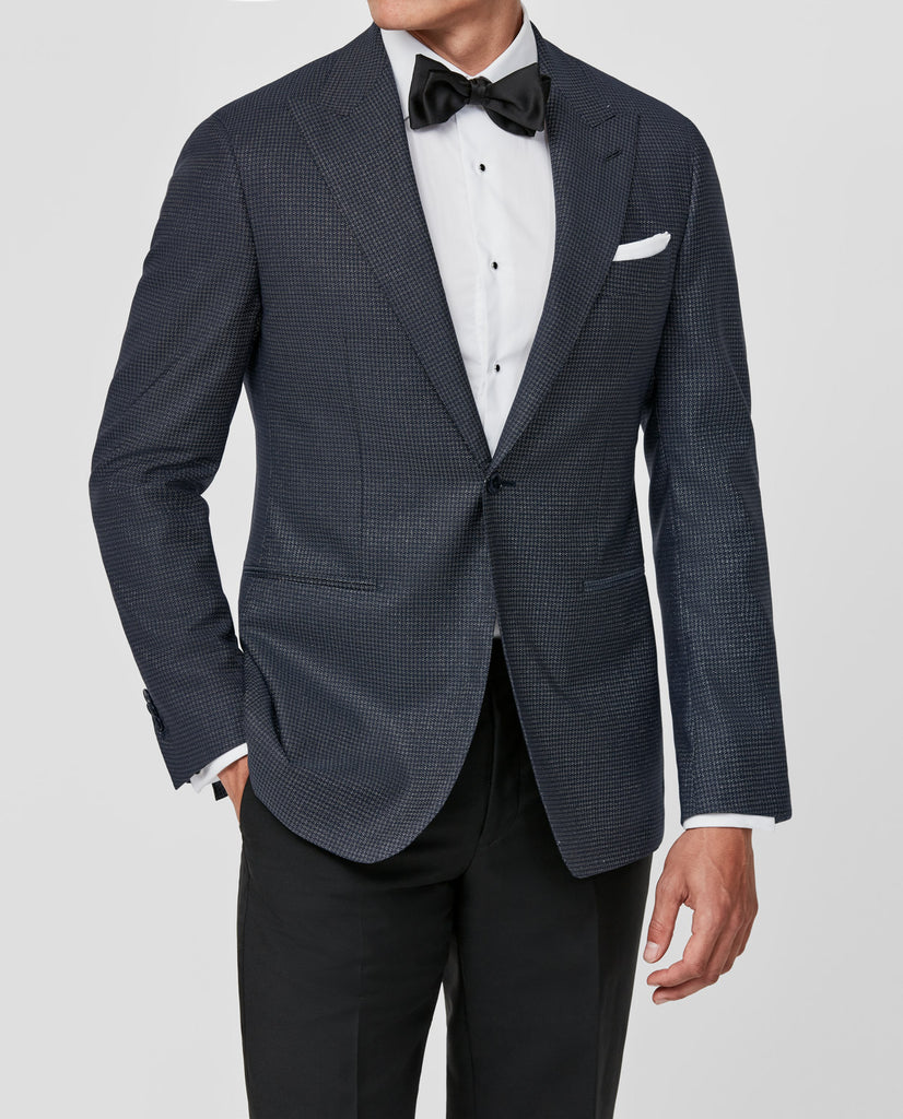 Cerruti Navy & Silver Wool Lurex Blend Jacquard with Micro Pattern