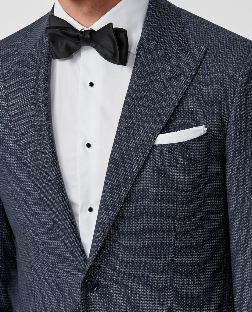 Cerruti Navy & Silver Wool Lurex Blend Jacquard with Micro Pattern