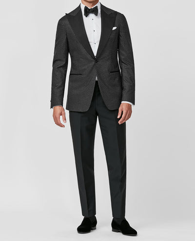 Cerruti Black & Silver Wool Lurex Blend Jacquard Houndstooth