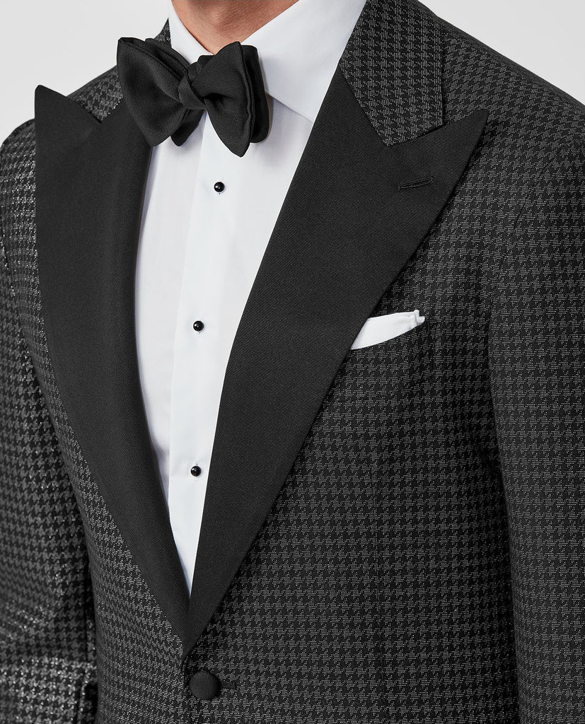 Cerruti Black & Silver Wool Lurex Blend Jacquard Houndstooth