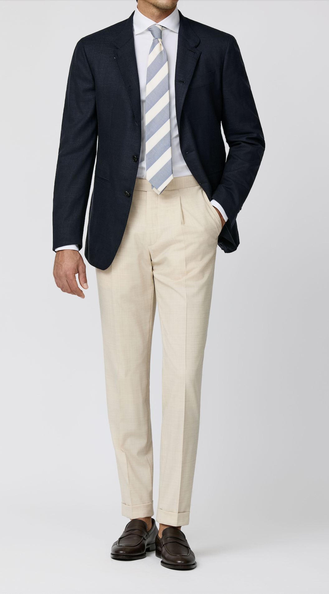 Loro Piana JERSELY Midnight Blue Stretch Wool, Silk & Linen Basketweave