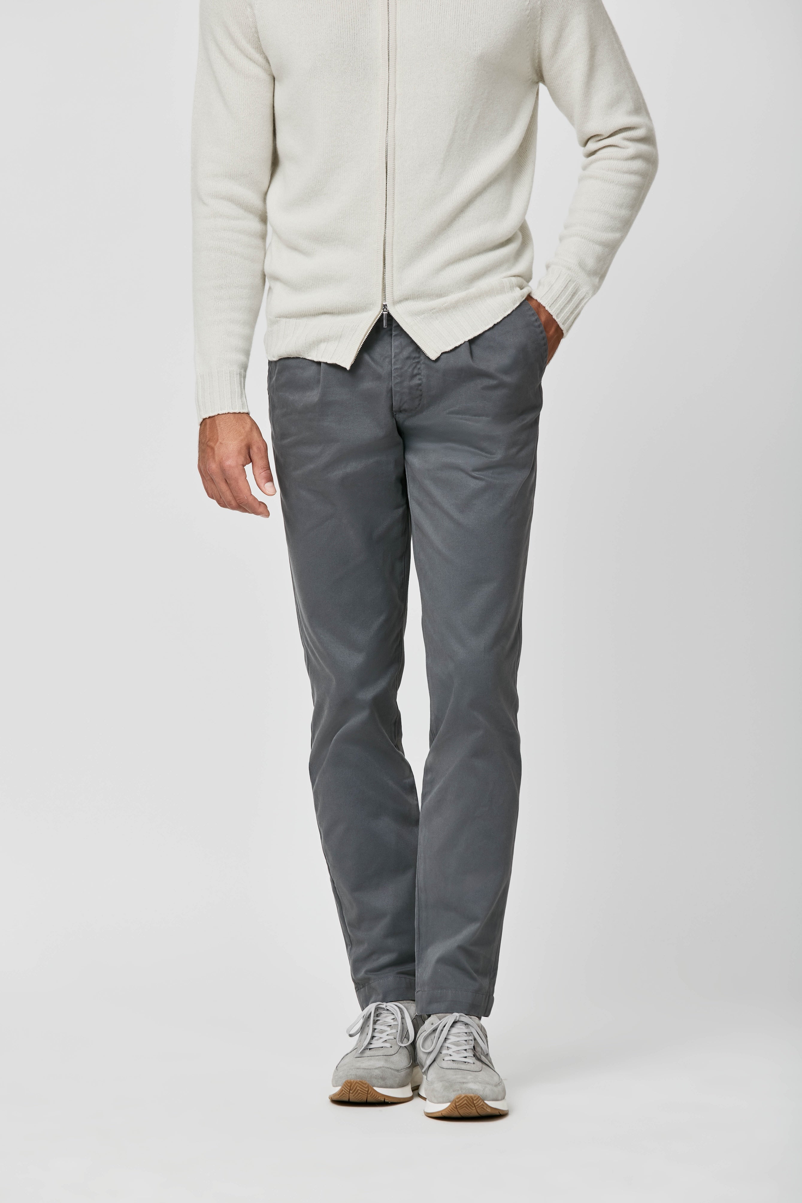 Olimpias Cotton Anthracite Garment Dyed Stretch Broken Twill