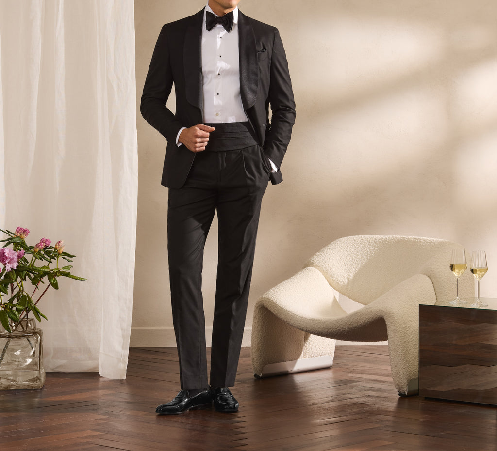 Carlo Barbera Black Stretch Wool Blend Twill