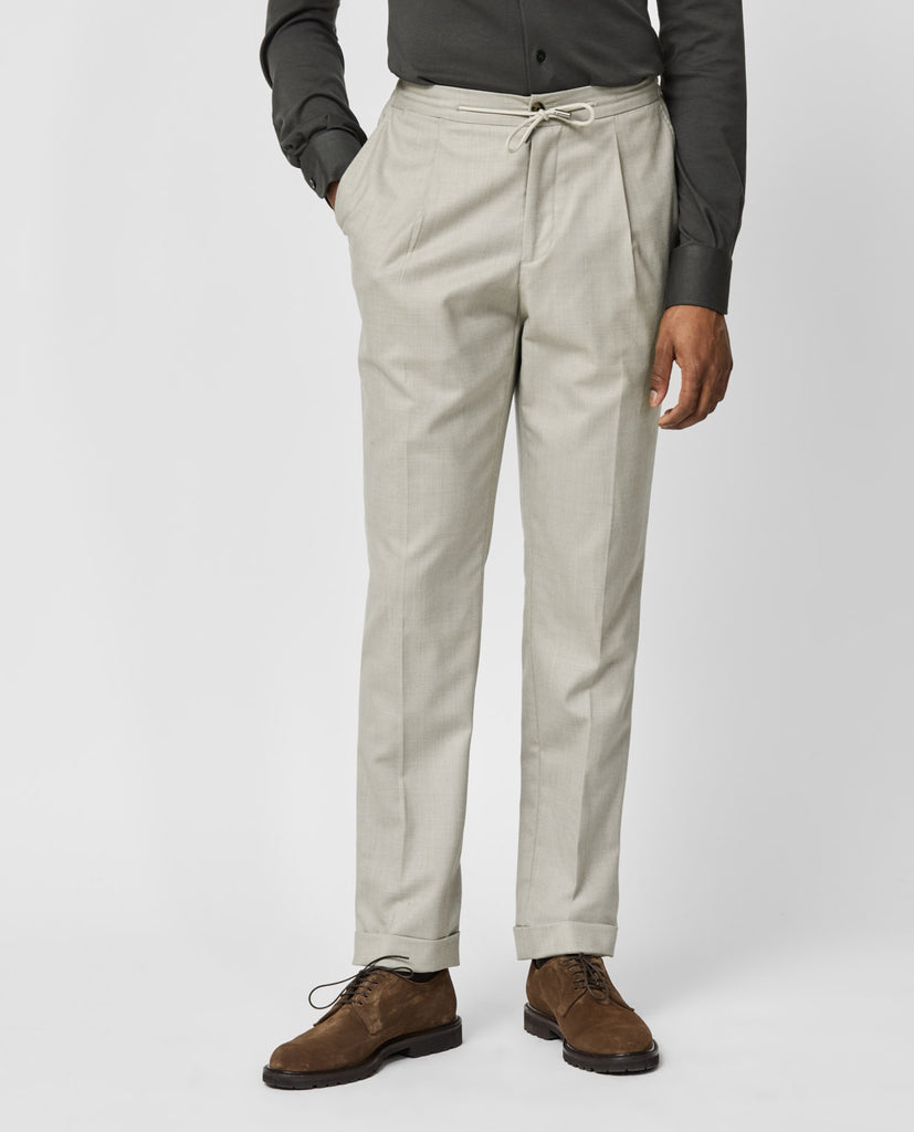 Barberis Canonico Oatmeal Flannel S120 Merino Wool Trousers with Natural Stretch