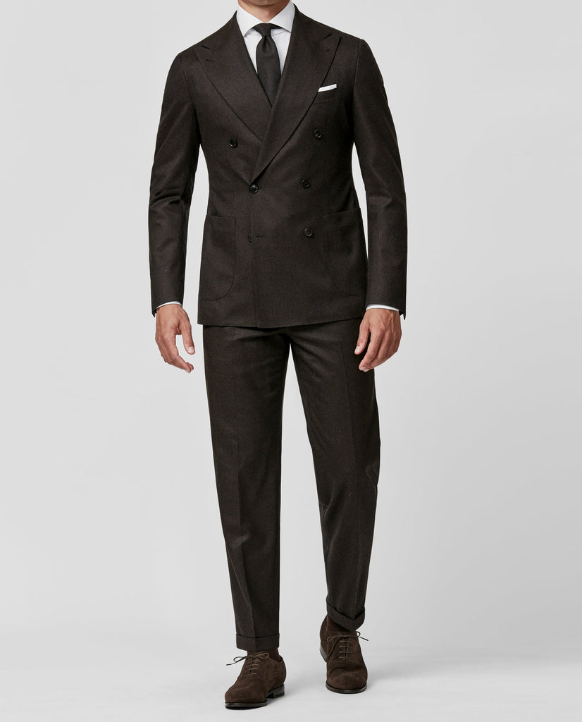 Trousers Barberis Canonico Dark Brown Flannel S120 Merino Wool with Natural Stretch