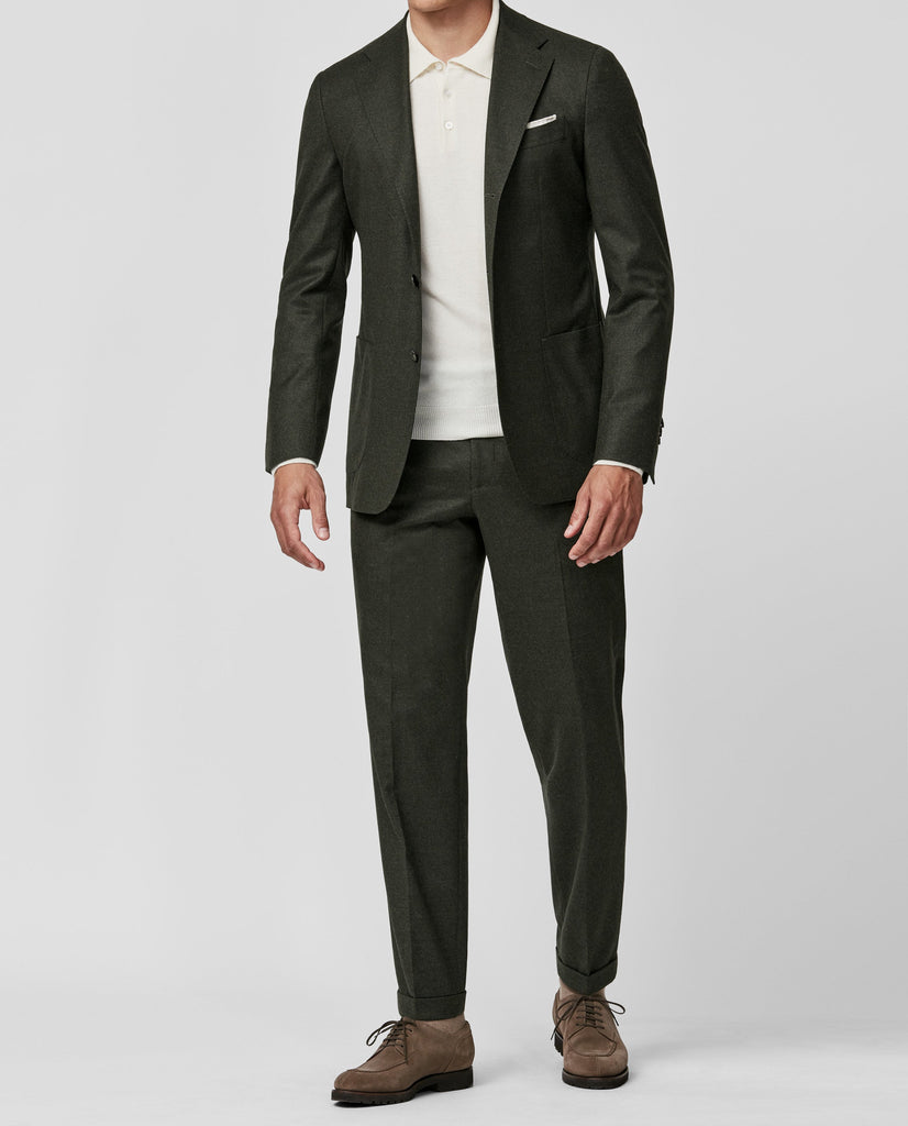 Trousers Barberis Canonico Forest Green Flannel S120 Merino Wool with Natural Stretch