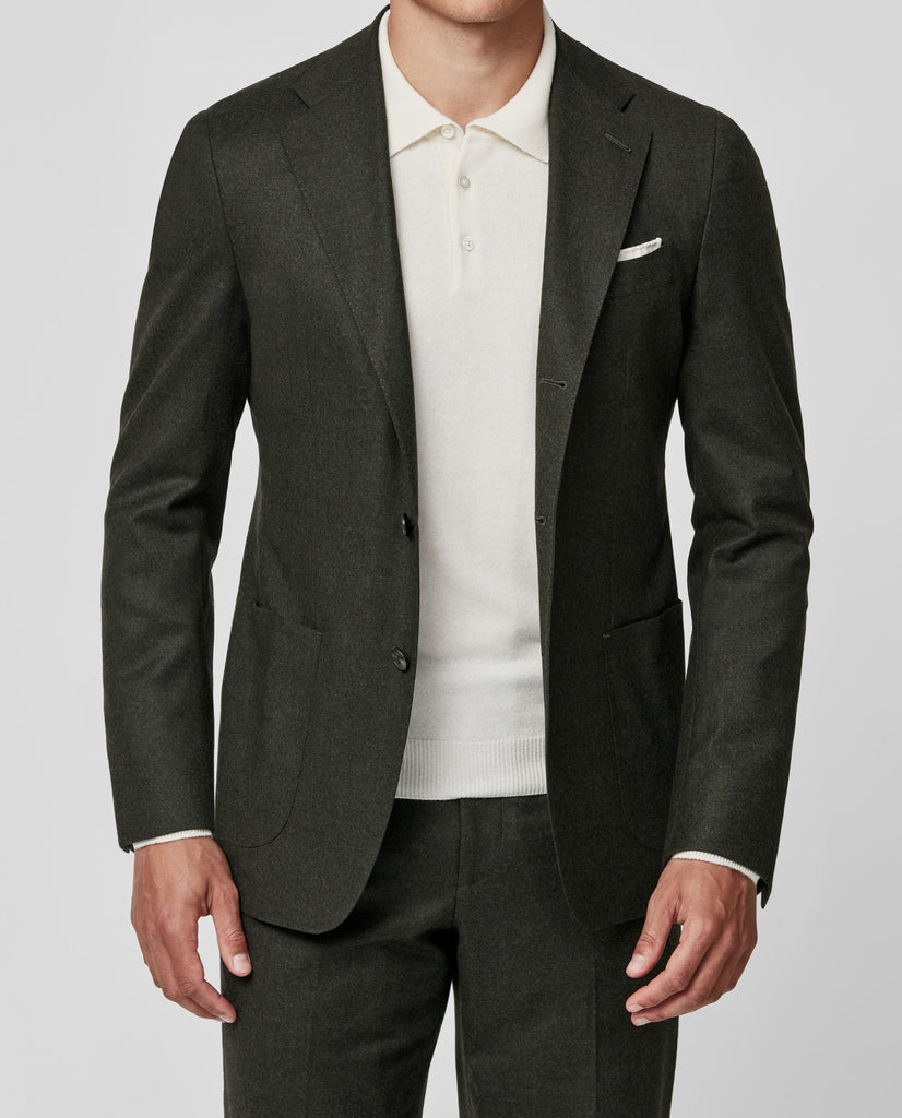 Trousers Barberis Canonico Forest Green Flannel S120 Merino Wool with Natural Stretch