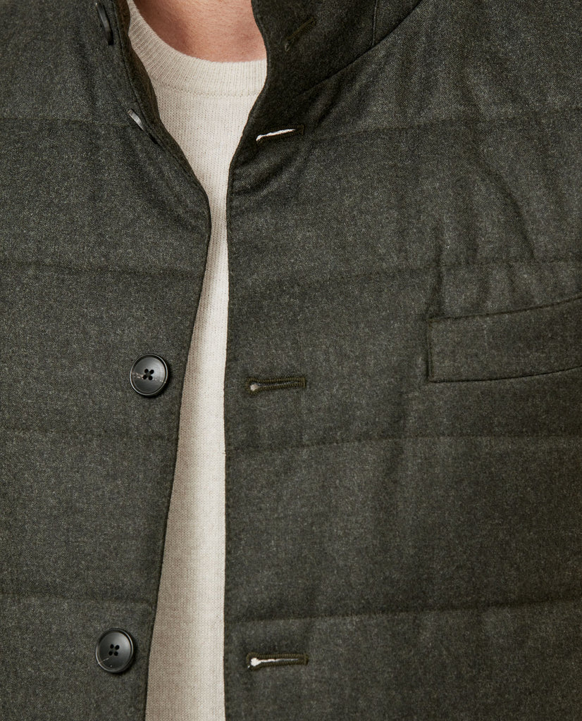 Barberis Canonico Forest Green Natural Stretch S120 Wool Flannel Vest / Bodywarmer