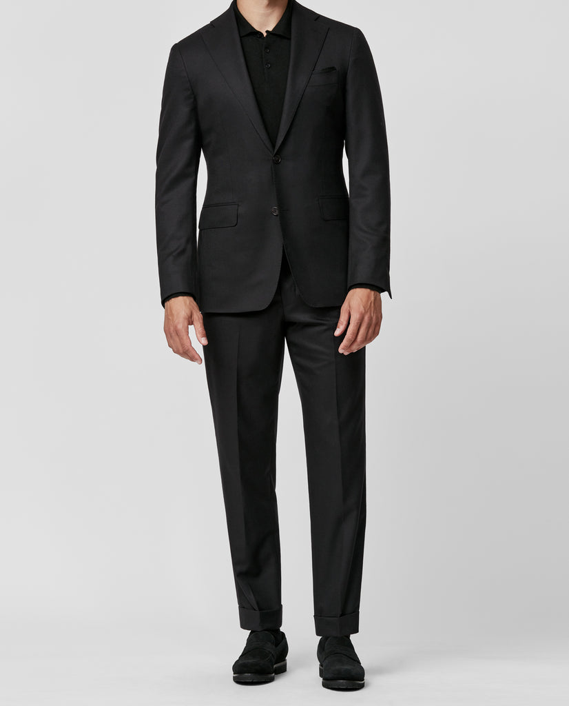 Trousers Barberis Canonico Black Flannel S120 Merino Wool with Natural Stretch