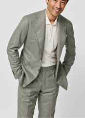 Barberis Canonico Heathered Mid Green-Grey Flannel S120 Merino Wool with Natural Stretch