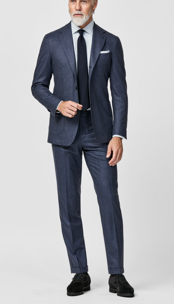 Trousers Barberis Canonico Storm Blue Flannel S120 Merino Wool with Natural Stretch