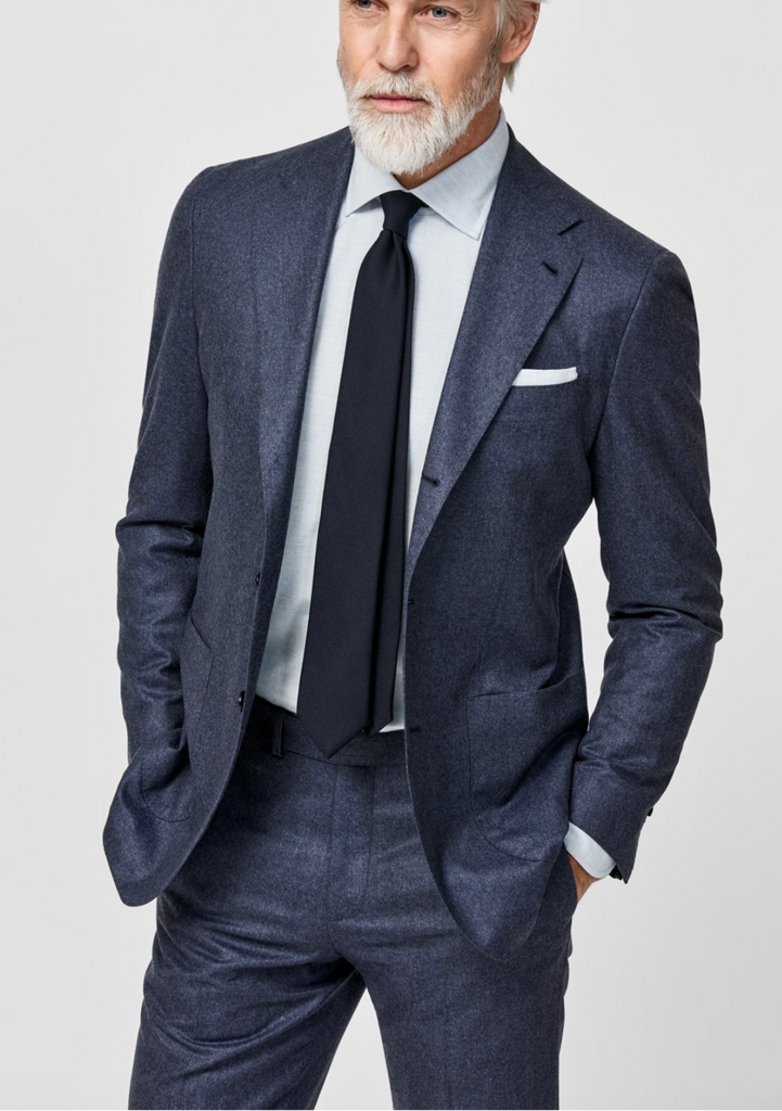 Trousers Barberis Canonico Storm Blue Flannel S120 Merino Wool with Natural Stretch