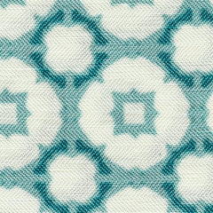 Off-white Linen-silk Herringbone With Mixed Blue Big Chain Design And Petrol Edge