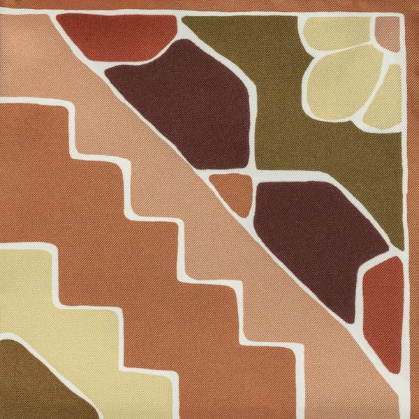 Light Copper Silk Twill With Brown-red Kilim Design And Light Copper Edges