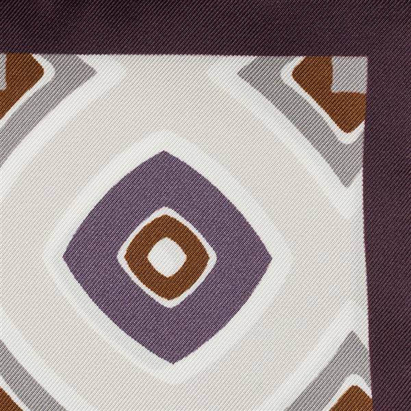 Light Grey Silk With Purple-taupe-off-white Geometrical Shapes And Blackberry Edge