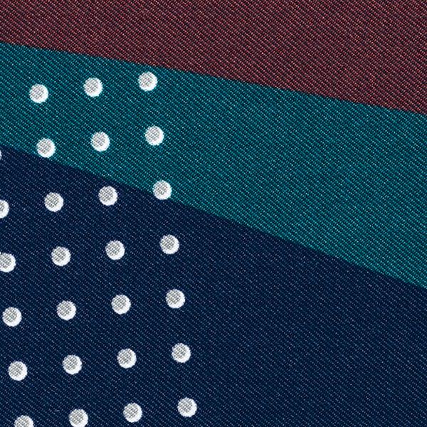 Off-white Silk Twill With Burgundy-blue Square Abstract Print And Taupe Edge
