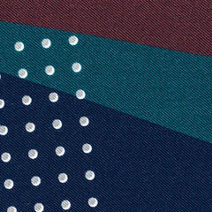 Off-white Silk Twill With Burgundy-blue Square Abstract Print And Taupe Edge