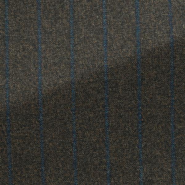 Chocolate Brown Natural Stretch Wool Twill W/ Neapolitan Blue Pencil Stripes