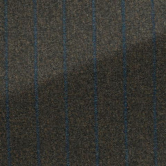 Chocolate Brown Natural Stretch Wool Twill W/ Neapolitan Blue Pencil Stripes