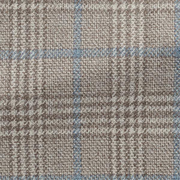 Ivory-l.brown Wool-silk Glencheck W/ Sky Blue Windowpane
