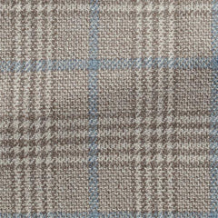 Ivory-l.brown Wool-silk Glencheck W/ Sky Blue Windowpane
