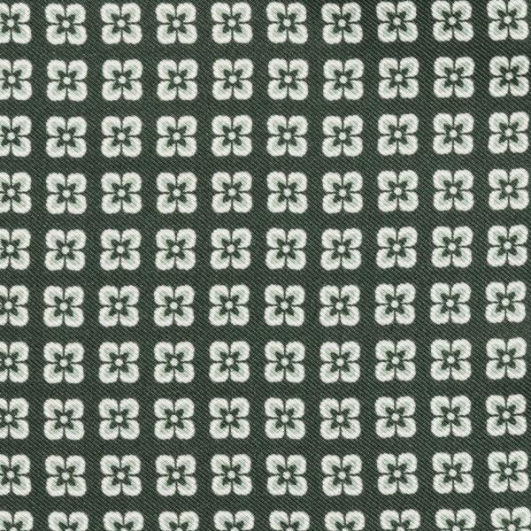 Dark Green Silk With Geometric Flower Print And Light Green Edge
