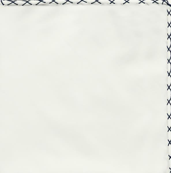 White Cotton Plain Weave With Midnight Blue Handstitching