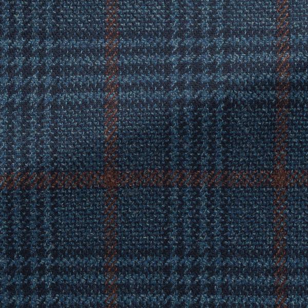 Dark Blue-midnight Blue Wool-silk Glencheck W/ Terracotta Windowpane