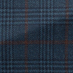 Dark Blue-midnight Blue Wool-silk Glencheck W/ Terracotta Windowpane
