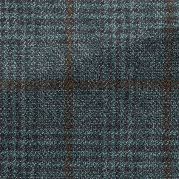Light Teal-charcoal Wool-silk Glencheck W/ Copper Windowpane