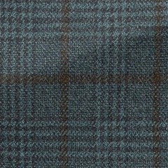 Light Teal-charcoal Wool-silk Glencheck W/ Copper Windowpane