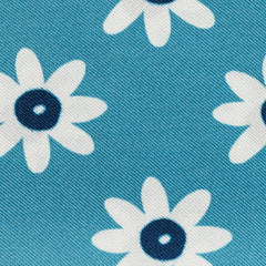 Mixed Blue Silk Twill With White Flowers And Navy Blue Edge