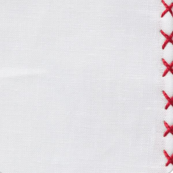 White Linen - Red Handstitched