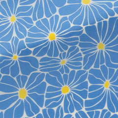 Fancy 487 White with Sky Blue Abstract Retro Daisies