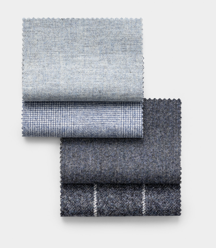 Ferla Dark Slate Blue Mélange Baby Alpaca & Merino Wool Flannel with Ice Grey Stripes