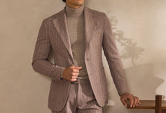 Ferla Pale Pink Stretch Alpaca & Wool Blend with White Pin Stripes