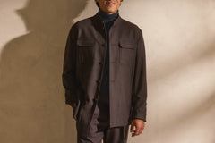 JERSELY Chocolate Brown Stretch Brushed Wool Twill